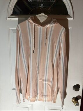 Denim & Flower Light Peach and White Striped Lightweight Hoodie Sweater